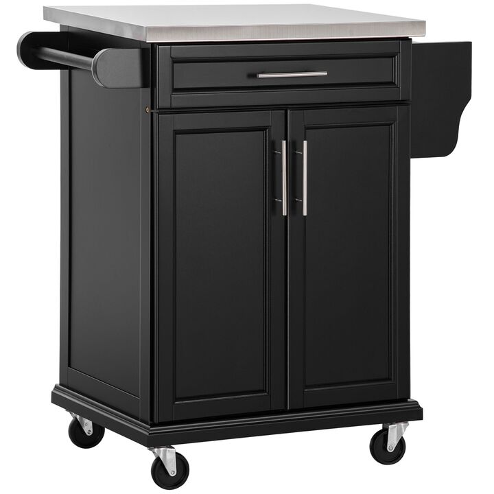 Black Rolling Chef's Helper: Kitchen Cart with Steel Top & Spice Storage
