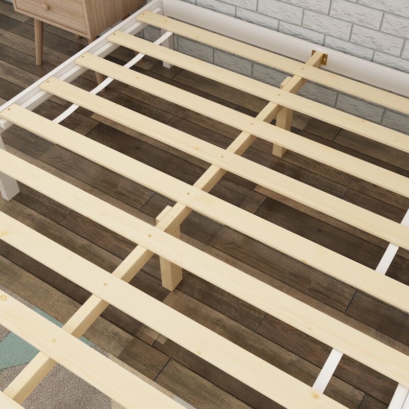 FUFU&GAGA Modern White Rubberwood Bed with Slats, 800 lbs Weight Capacity (81.7" L x 43.7" H x 60.2" W), White