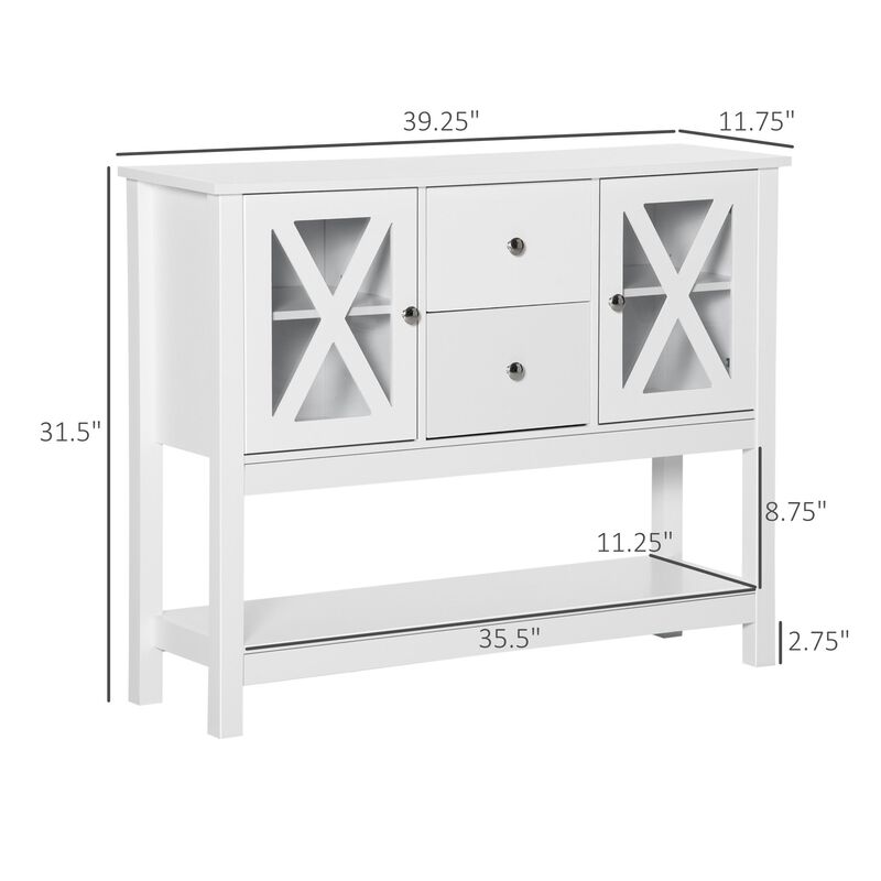 White Kitchen Storage: Buffet Sideboard with Glass Door