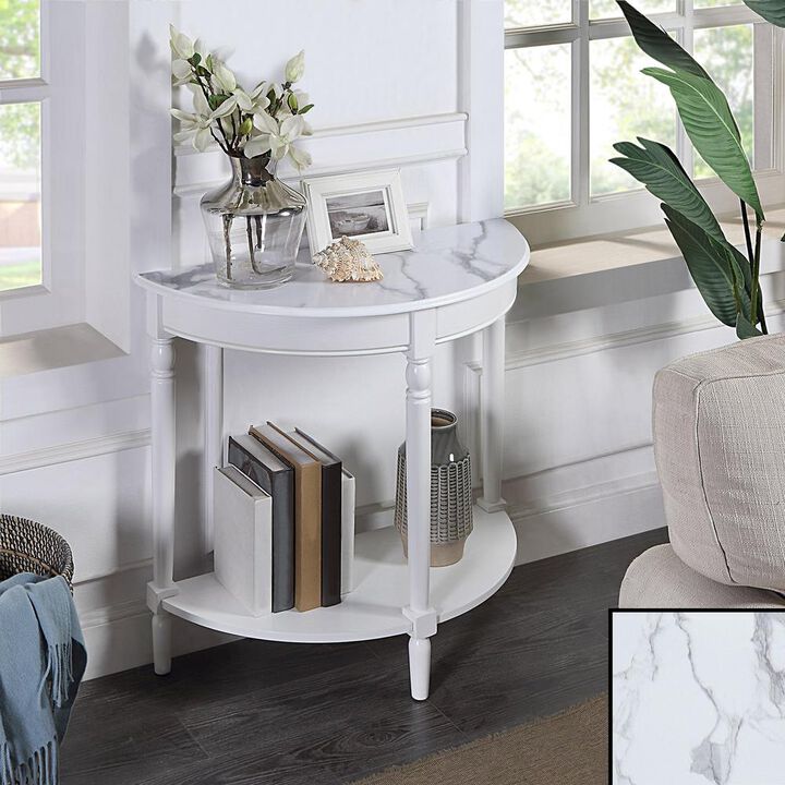 Convenience Concepts French Country Half-Round Entryway Table with Shelf, White Faux Marble/White