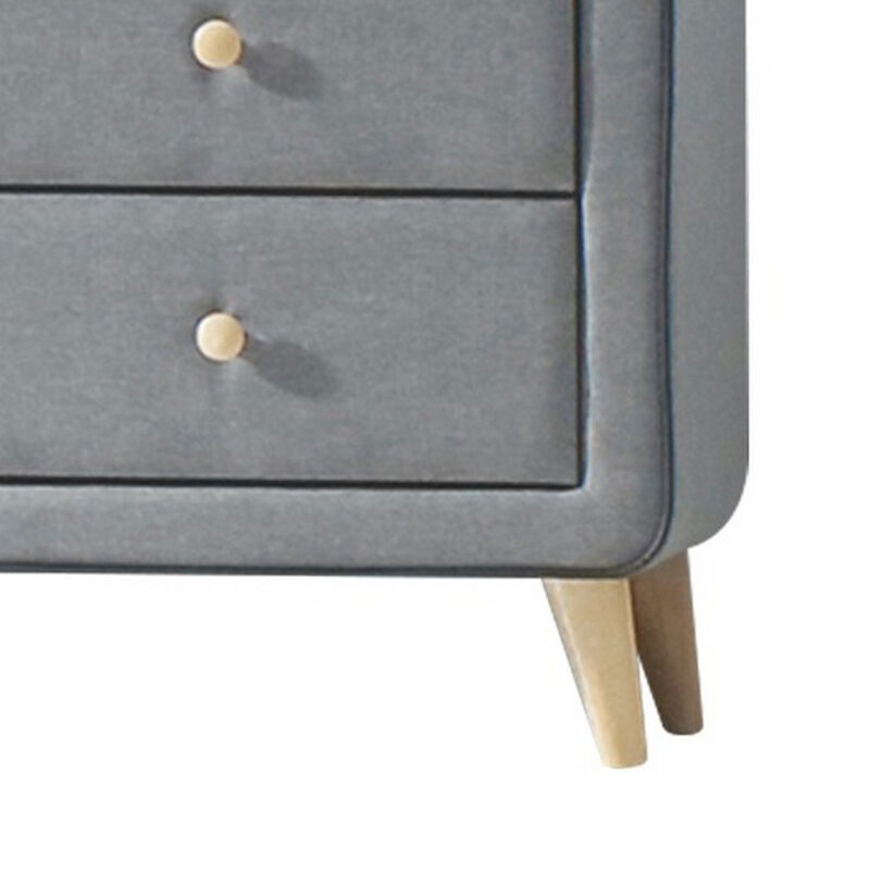 Transitional Style Wood and Fabric Upholstery Dresser with 6 Drawers, Gray-Benzara