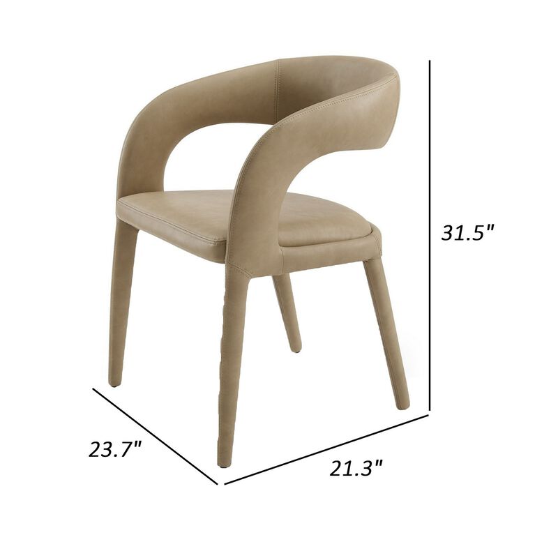 Cid Taya 24 Inch Dining Chair, Carved Back, Tapered Legs, Tan Faux Leather - Benzara