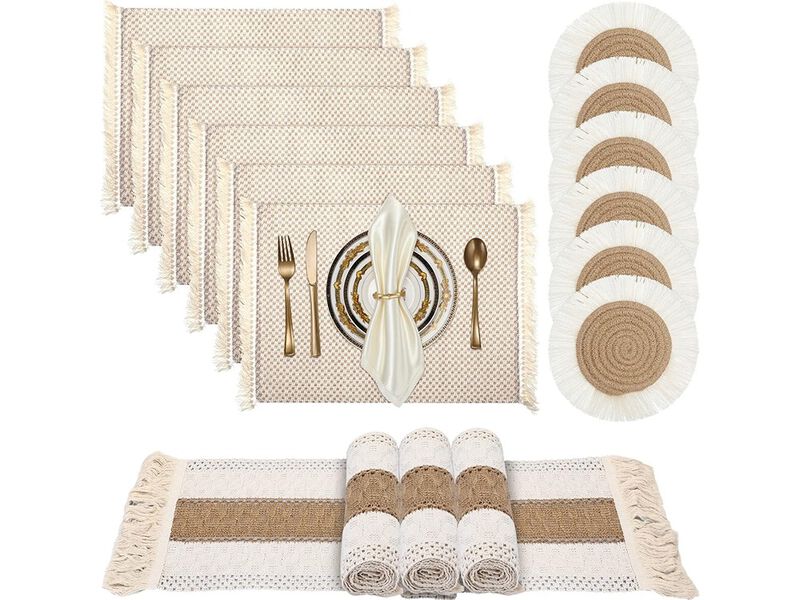 Tatuo Boho Macrame Table Runner Placemat and Coaster Set of 13