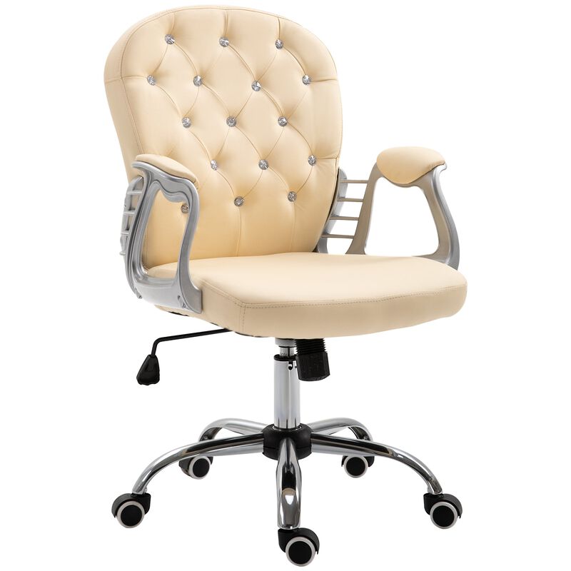 Beige Office Comfort: Tufted Swivel Chair with Adjustable Height