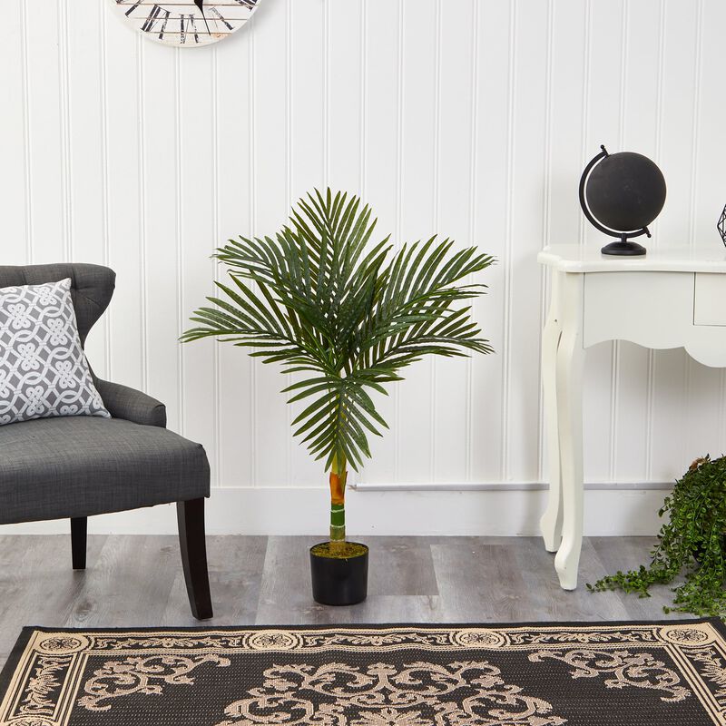 Hivvago 3 Feet Single Stalk Golden Cane Artificial Palm Tree
