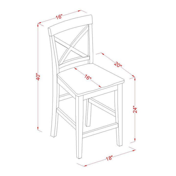 East West Furniture X-Back  stool  with  wood  counter  seat  in  Oak  finish,  Set  of  2