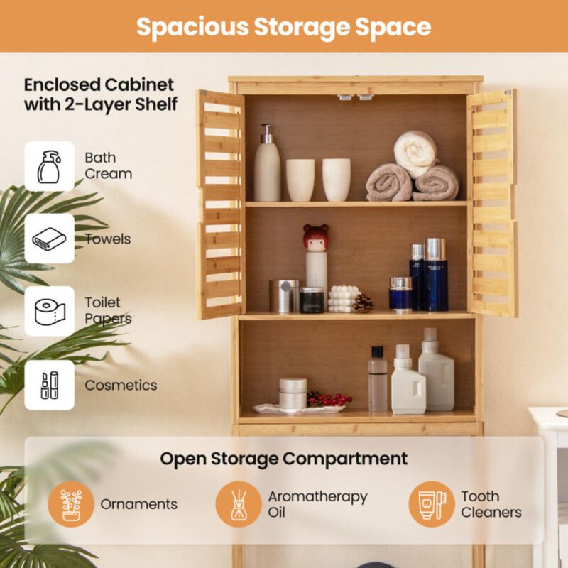 Hivvago Bamboo Over The Toilet Storage Cabinet Bathroom with Adjustable Shelf
