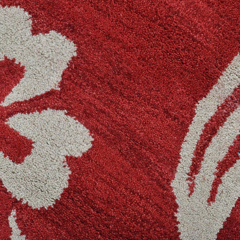 RUGSOTIC CARPETS HAND TUFTED WOOL ECO-FRIENDLY AREA RUGS  - 8'x8', Round Shape, Red & Beige, Floral Modern Design, High Pile Thick Handmade Anti Skid Area Rugs for Living Room, Bed Room (K00733)