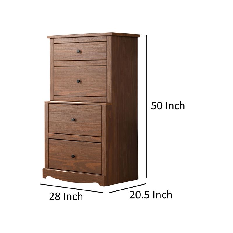 Stav Tall Dresser Chest with 4 Drawers, Plank Style, Brown Solid Wood