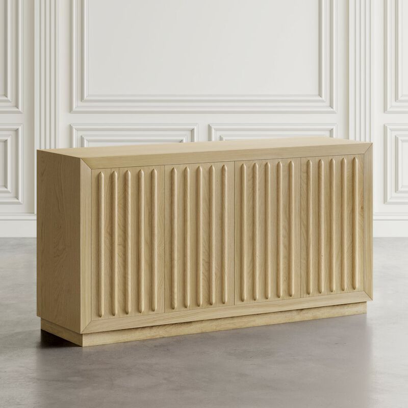 Jofran Maven 60" Mid-Century Modern Fluted Four Door Sideboard Storage Cabinet