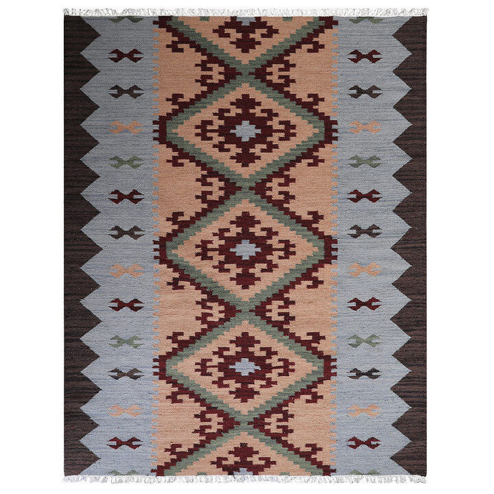 RUGSOTIC CARPETS HAND WOVEN FLAT WEAVE KILIM WOOL ECO-FRIENDLY AREA RUGS  - 4'x6', Rectangle Shape, Multicolor Color, Contemporary Modern Design, Low Pile Handmade Rugs for Living Room (D00137)