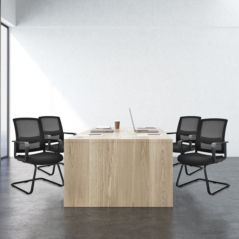 Costway Set of 4 Conference Chairs Mesh Reception Office Guest Chairs w/ Lumbar Support