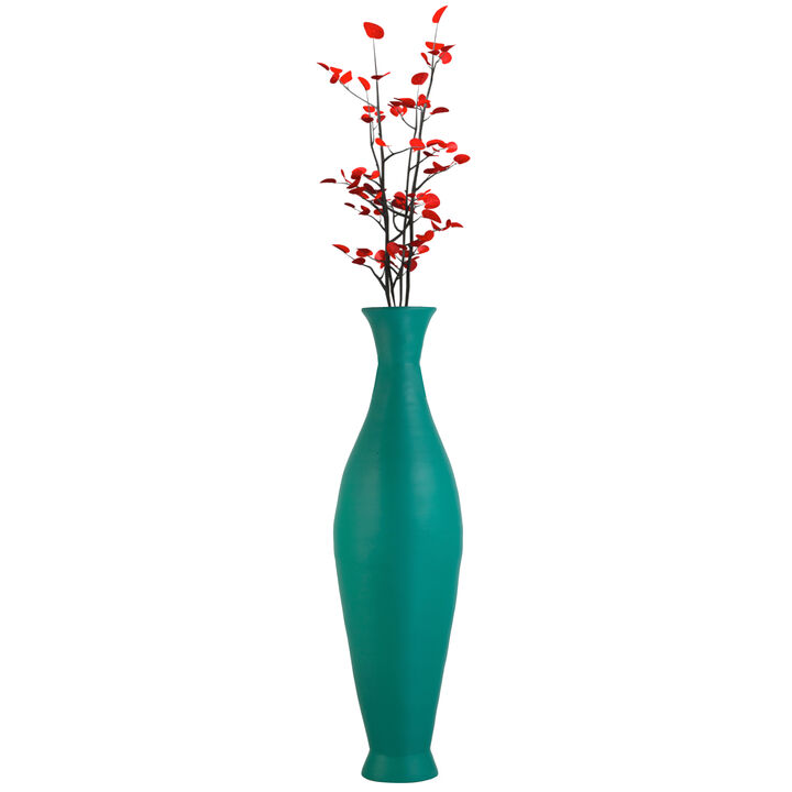 Modern Bamboo Floor Vase - Decorative 43-inch Vase for Living Room, Dining Room, or Entryway - Fill with Dried Branches or Flowers - Contemporary Tall Vase - Unique Bamboo Design, Blue
