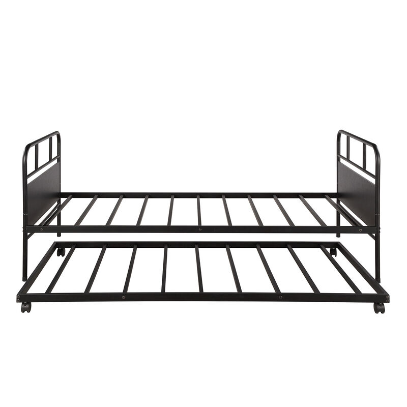 Merax Metal Daybed Platform Bed Frame with Trundle Built-in Casters