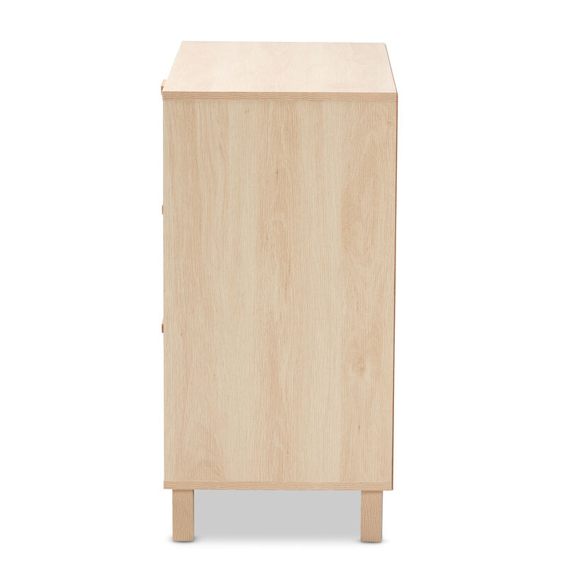 Baxton Studio Sebille Mid Century Light Brown Finished 3 Drawer Storage Rattan Cabinet