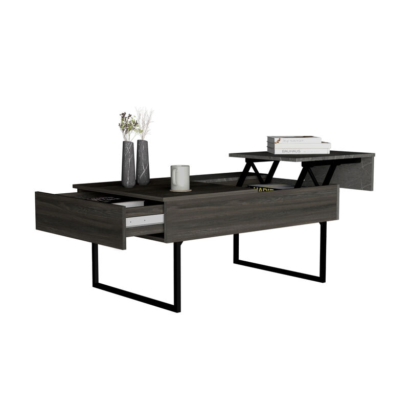 DEPOT E-SHOP Toronto Lift Top Coffee Table, One Drawer, Two Legs, Carbon Espresso / Onyx