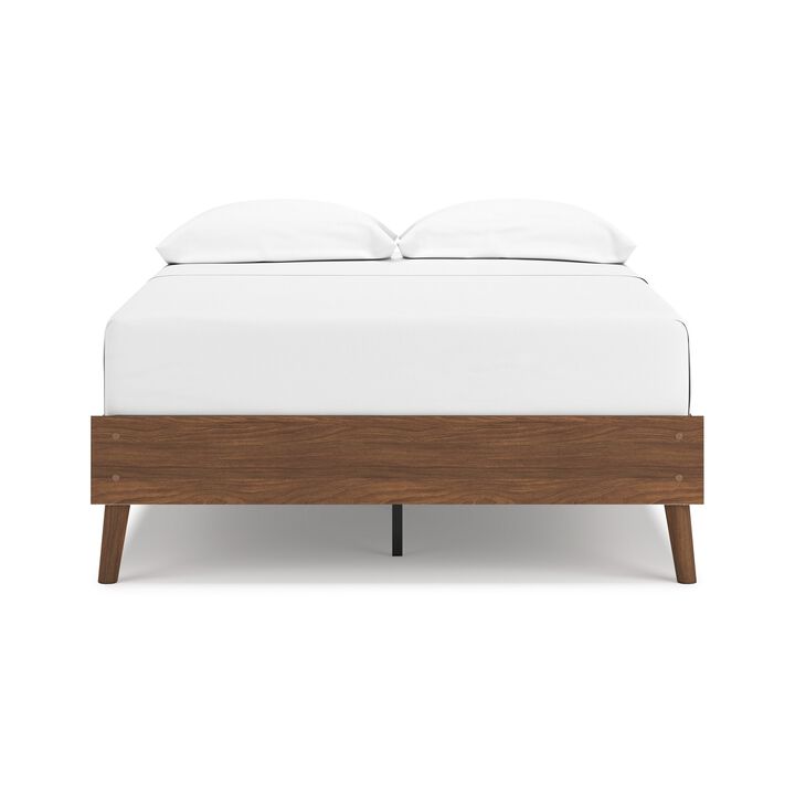Forni Full Size Platform Bed, Dark Brown Wood, Sleek Splayed Legs - Benzara