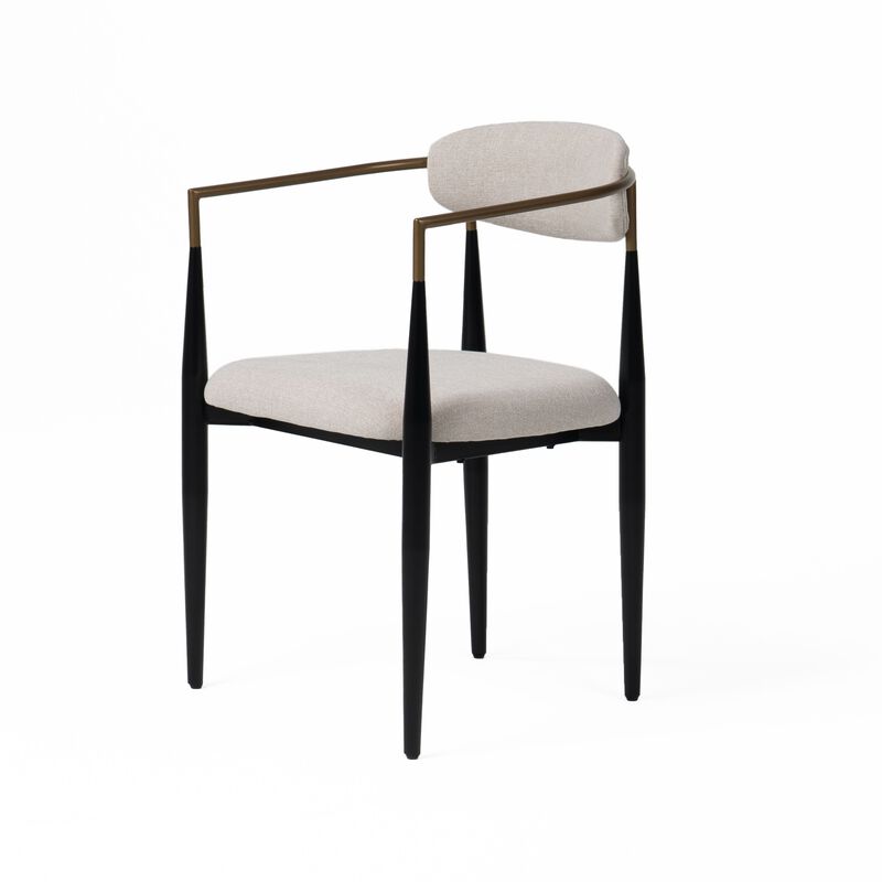 Cid Hita 23 Inch Dining Chair, Light Gray Polyester, Black Iron Legs, Gold - Benzara