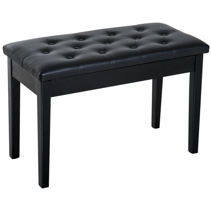 Classic Music Companion: Black 2-Person Birchwood Piano Bench with Padding