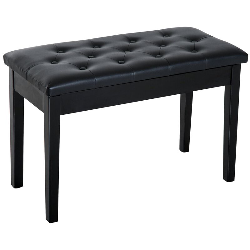 Classic Music Companion: Black 2-Person Birchwood Piano Bench with Padding