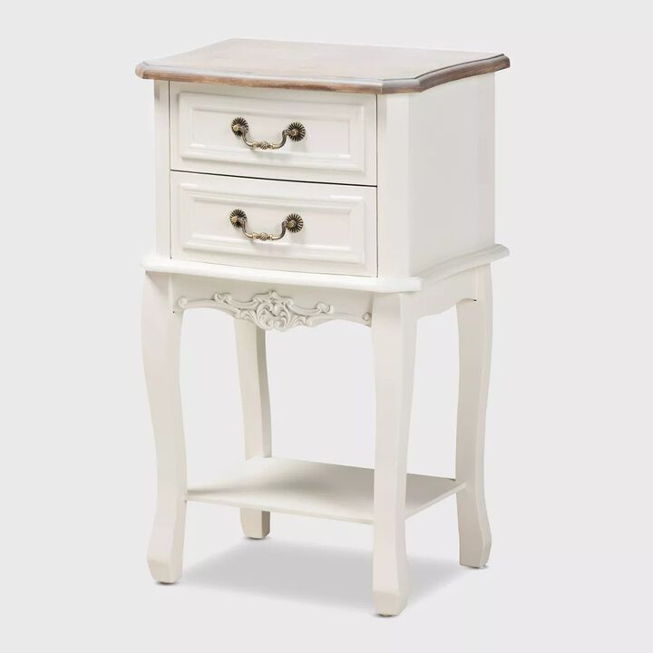 Baxton Studio Amalie Antique French Country Cottage Two-Tone White And Oak Finished 2-Drawer Wood Nightstand