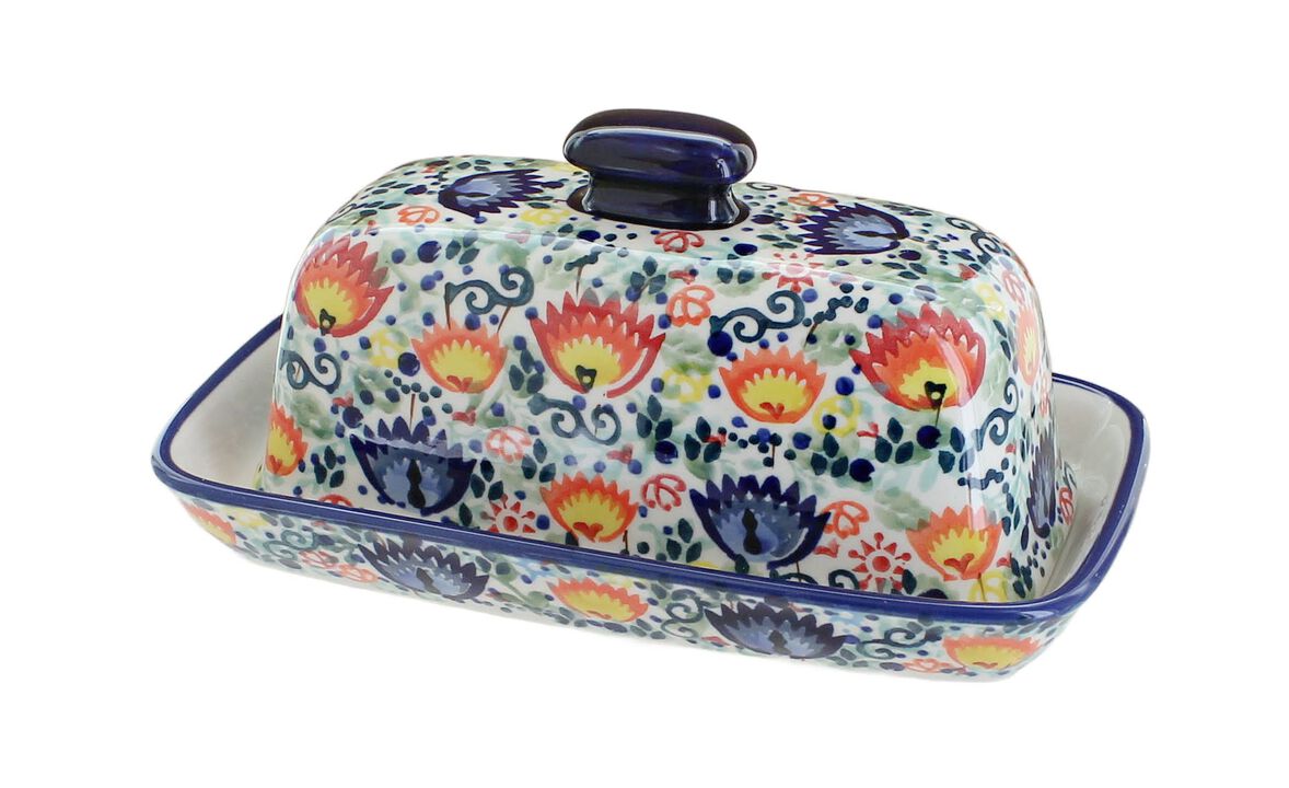 Blue Rose Polish Pottery Butter Dish