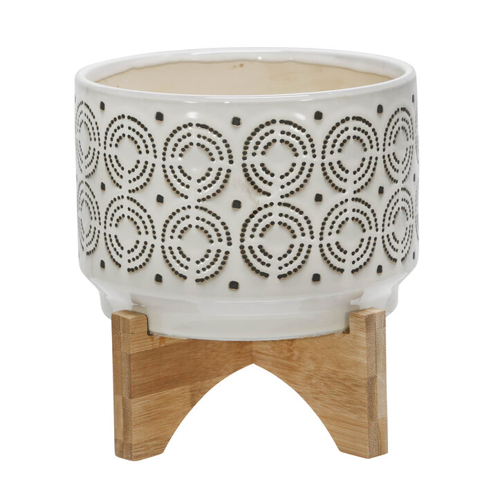 Cer 7" Swirl Planter On Stand