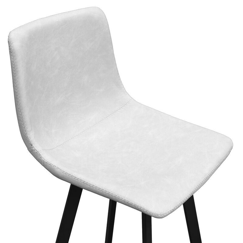 LeisureMod Elland Modern Upholstered Leather Bar Stool With Iron Legs & Footrest Set of 2