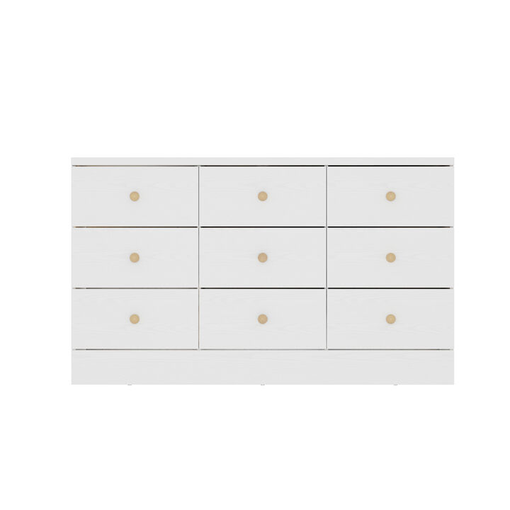 White 9 Drawer Dresser for Bedroom, 47.2“L Wooden Double Dresser, Modern Chest of Drawers Storage Organizer Dresser for Entryway Hallway