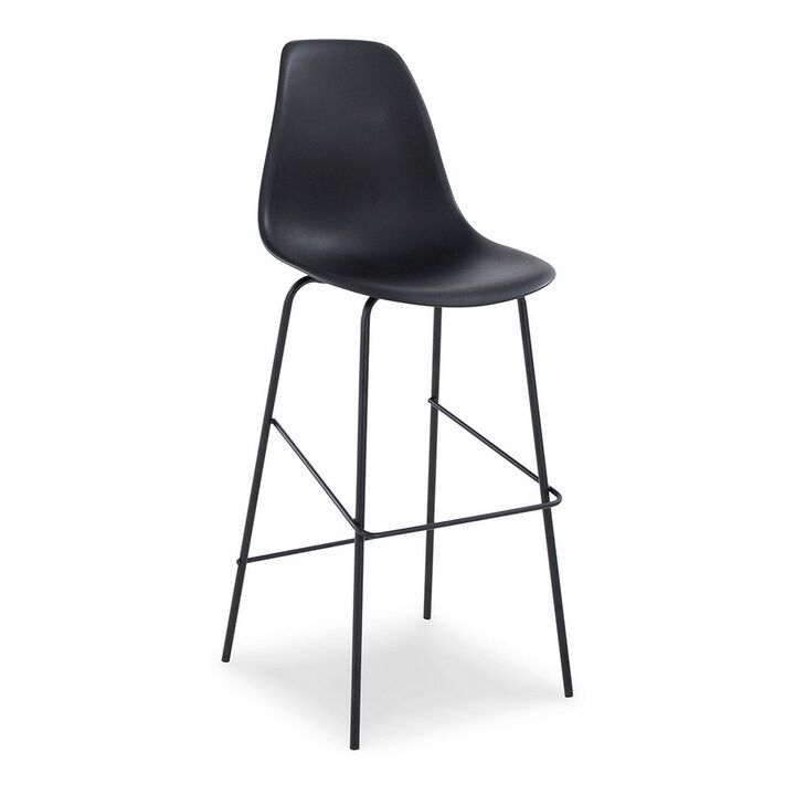 Mira 30 Inch Barstool, Set of 2, Curved Bucket Seat, Black Metal Frame-Benzara