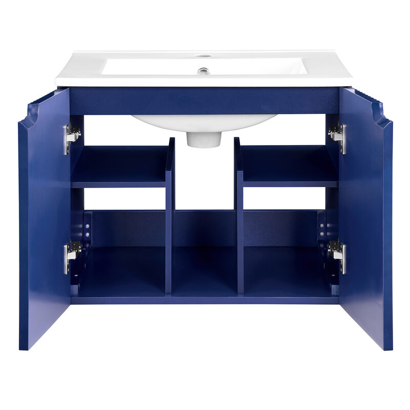 17.72 in. W x 23.62 in. D x 18.7 in. H Single Sink Bath Vanity with Recessed Handles with White Ceramic Top
