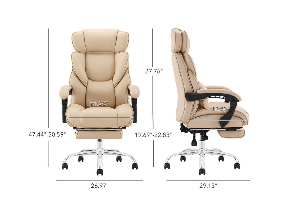 PU Leather Reclining Office Chair with Footrest 300lbs