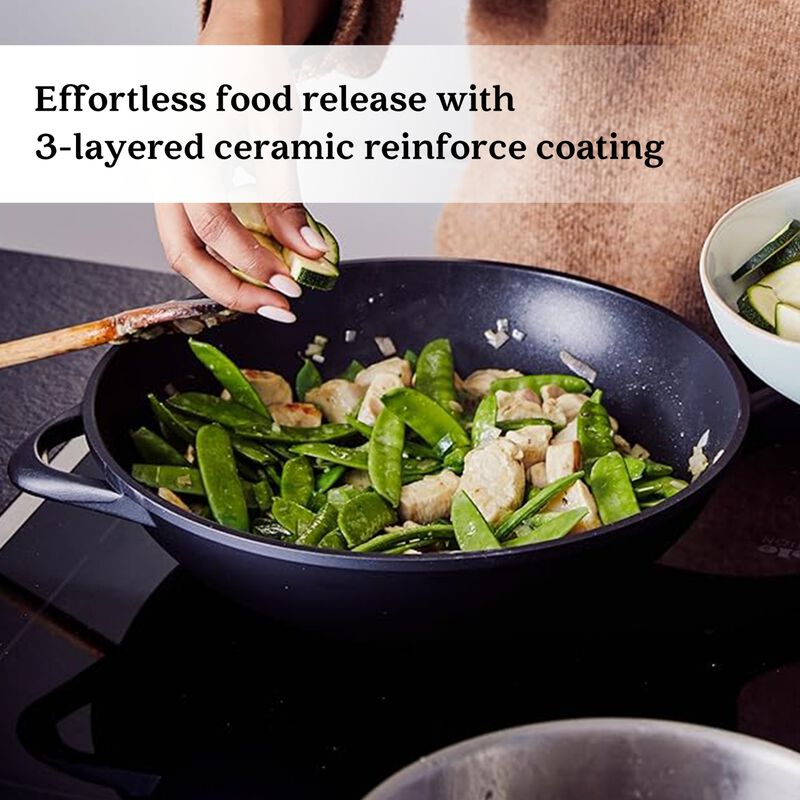 Alva Energy Ceramic Nonstick Wok Pan 8" Scratch Resistant Healthy Cooking Pan for Stir-Frying, Stay Cool Handle, Non Toxic, Easy to Clean, Compatible with All Stovetops & Induction Safe
