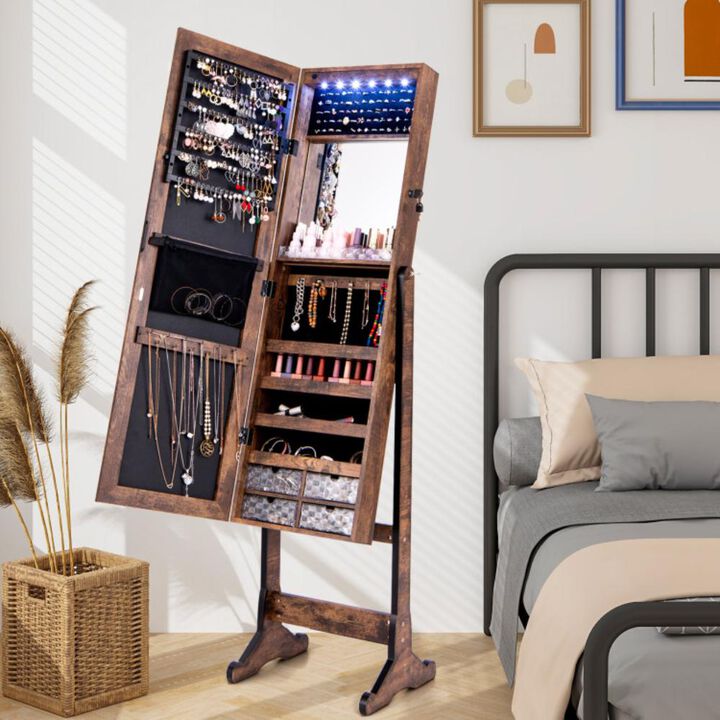 Hivvago Free Standing Full Length Jewelry Armoire with Lights
