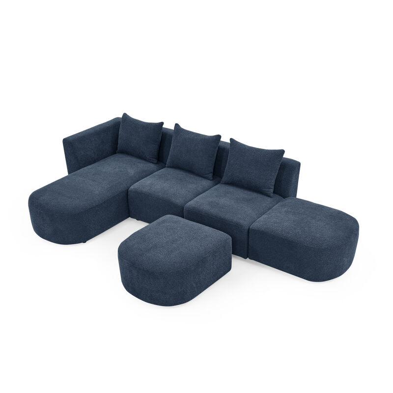 Navy Loop Yarn L-Shaped Sectional with Ottoman