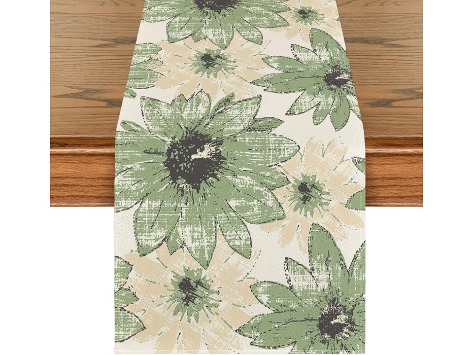 Artoid Mode Green Retro Daisy Spring Table Runner