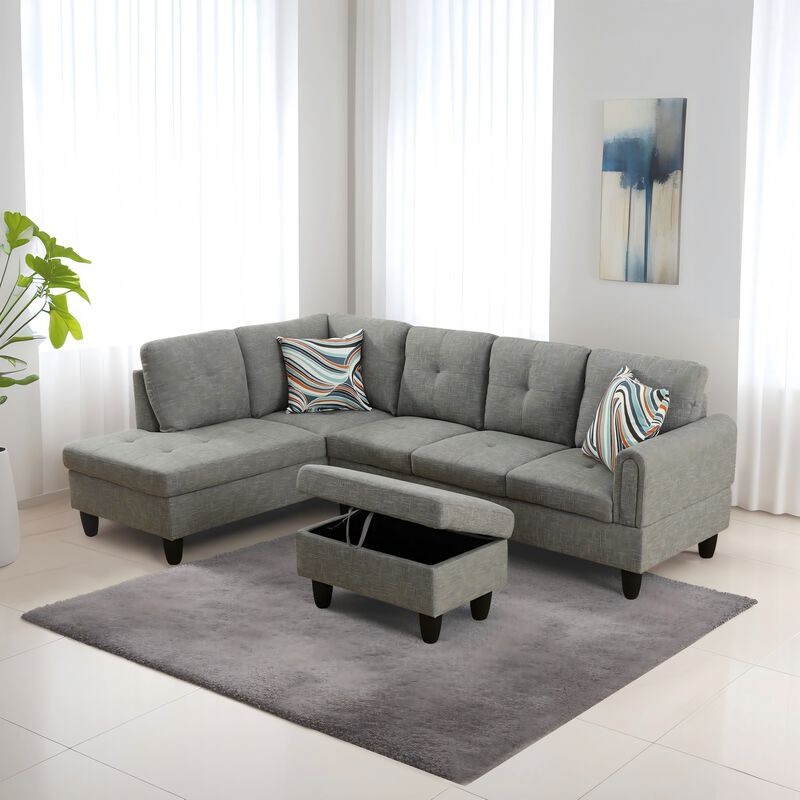 28.5 in. W Yellowish Gray Linen Rectangle Ottoman with Storage
