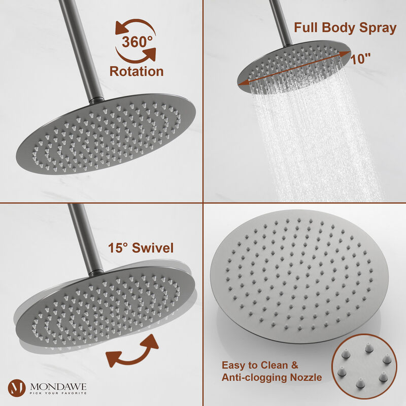 Mondawe Round 1-Spray Patterns Balance Valve Shower Faucets Set with 2.5 GPM Ceiling Mount Dual Shower Heads in Chrome