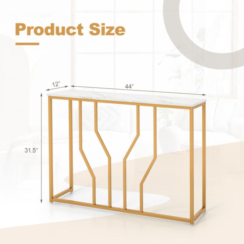 Hivvago 44 Inch Modern White Entryway Table with Faux Marble Tabletop