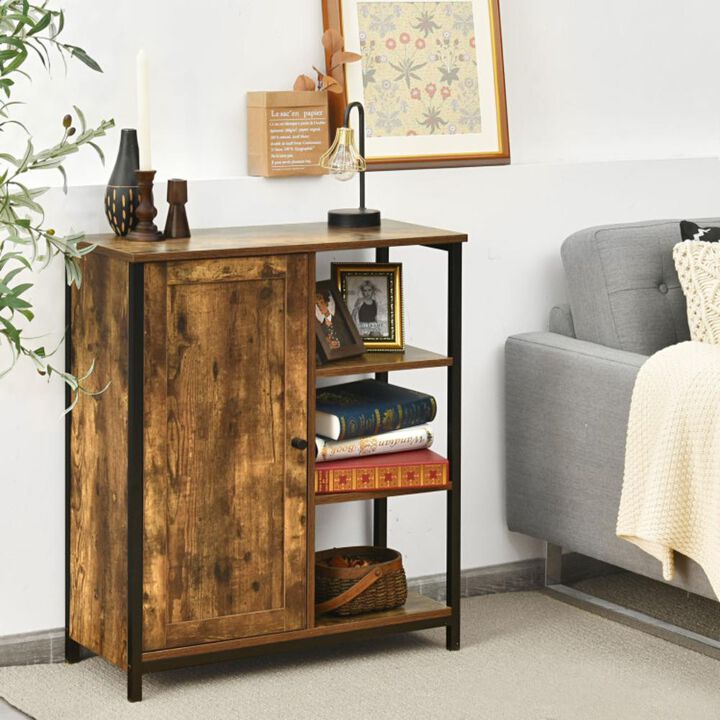 Hivvago Multipurpose Freestanding Storage Cabinet with 3 Open Shelves and Doors