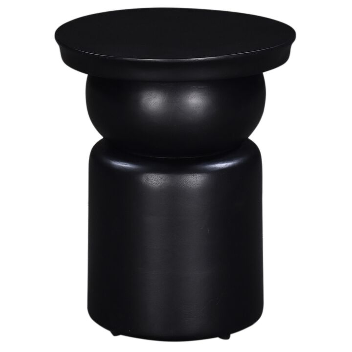 Side End Table, 16 Inch Round Top, Thick Pedestal Base, Black Mango Wood - Benzara