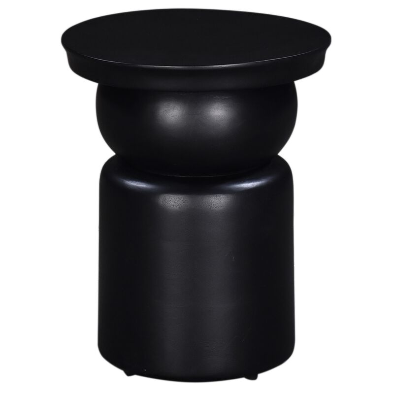 Side End Table, 16 Inch Round Top, Thick Pedestal Base, Black Mango Wood - Benzara