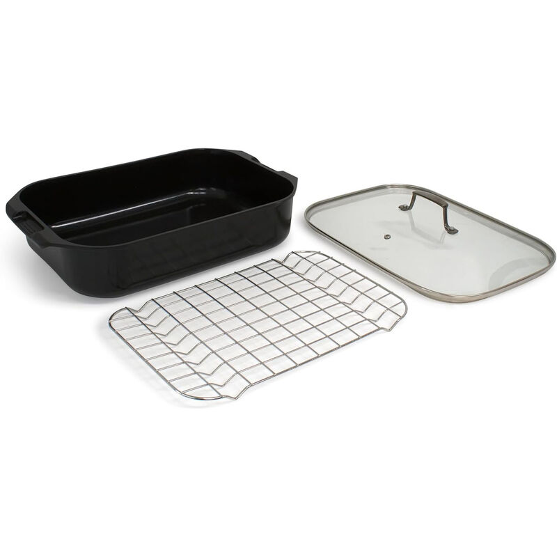 Blu. Cookware Roasting Pan with Lid and Roasting Rack, Non-Toxic, Non-Stick Ceramic, PFA/PFOA-Free, Suitable for all Cooktops, Bamboo Cleaning Brush