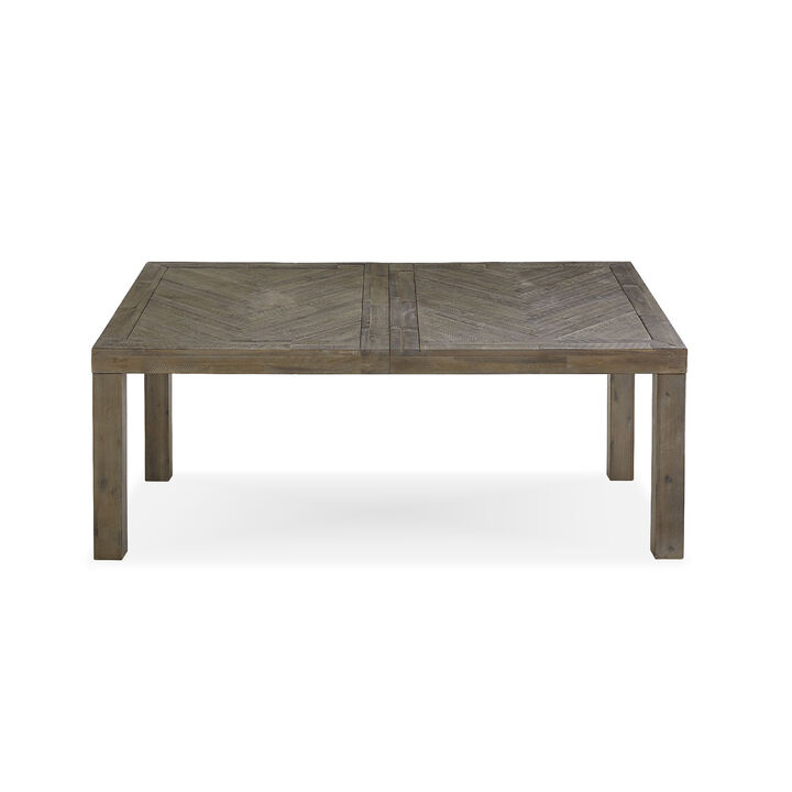 72-89 Inch Extendable Acacia Wood Dining Table, Herringbone Pattern, Gray - Benzara