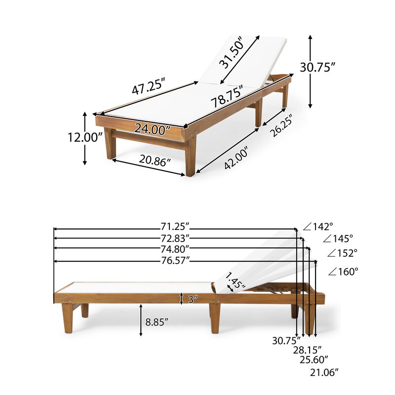 Liam Outdoor Chaise Lounger, Ergonomic White Mesh Seat, Brown Acacia Wood