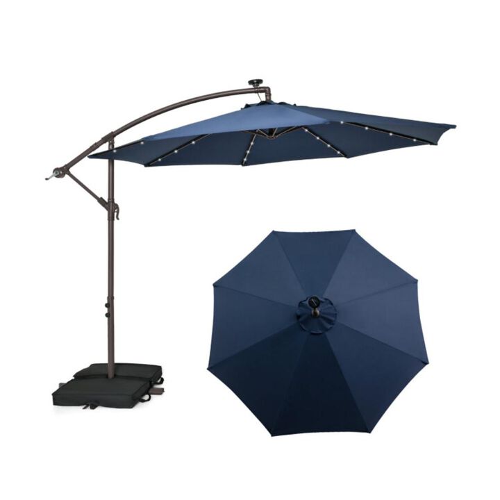 Hivvago 10 Feet Cantilever Umbrella with 32 LED Lights and Solar Panel Batteries