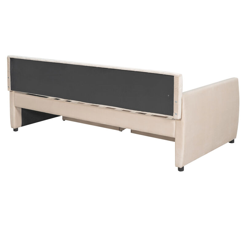 Upholstered daybed with Drawers, Wood Slat Support