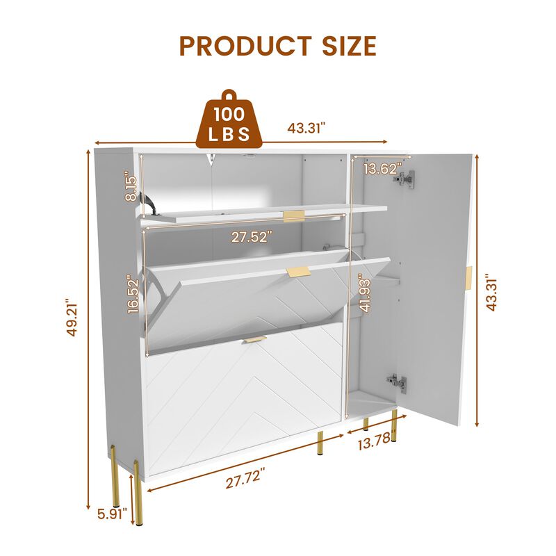 49.21 in. H Wood Shoe Storage Cabinet with Flip-Up Drawers Adjustable Shelf
