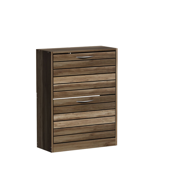 FUFU&GAGA Brown Louvered Shoe Cabinet with 3 Adjustable Shelves and Modern Design (22.4" W x 9.4" D x 29.5" H), Engineered Wood Construction