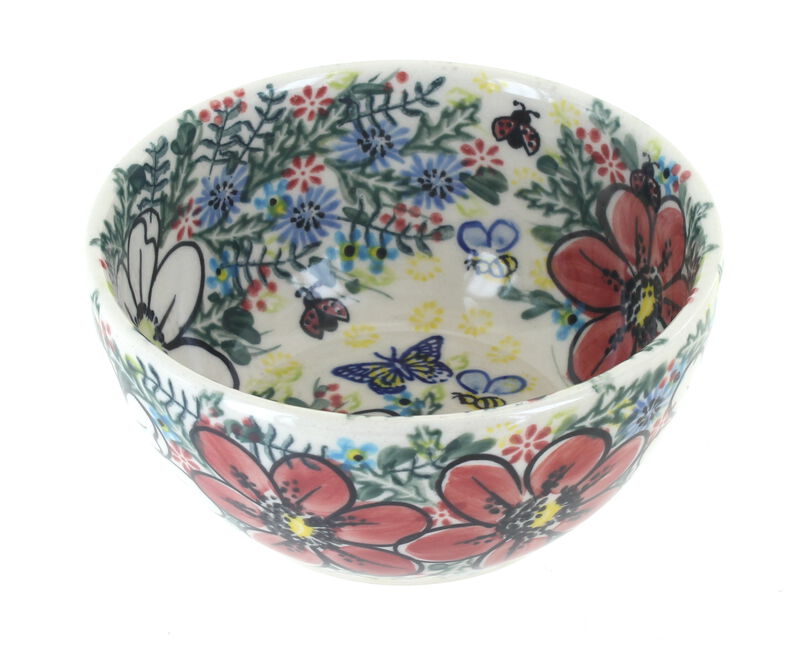 Blue Rose Polish Pottery Aztec Flower Dessert Bowl